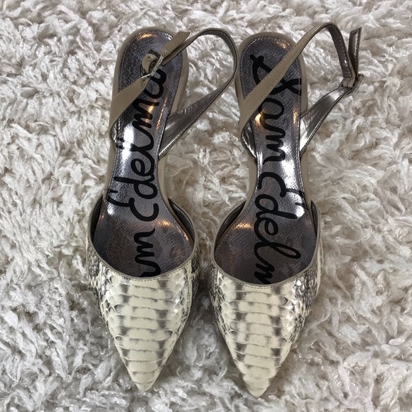 SAM EDELMAN- SNAKESKIN SLING BACK W/ TRIANGLE HEEL - Picture 4 of 12